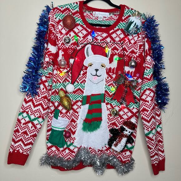 Ugly Christmas Sweater Other - Ugly Christmas Sweater Llama LIGHTS UP Tacky Tinsel Xmas Party Winner Medium